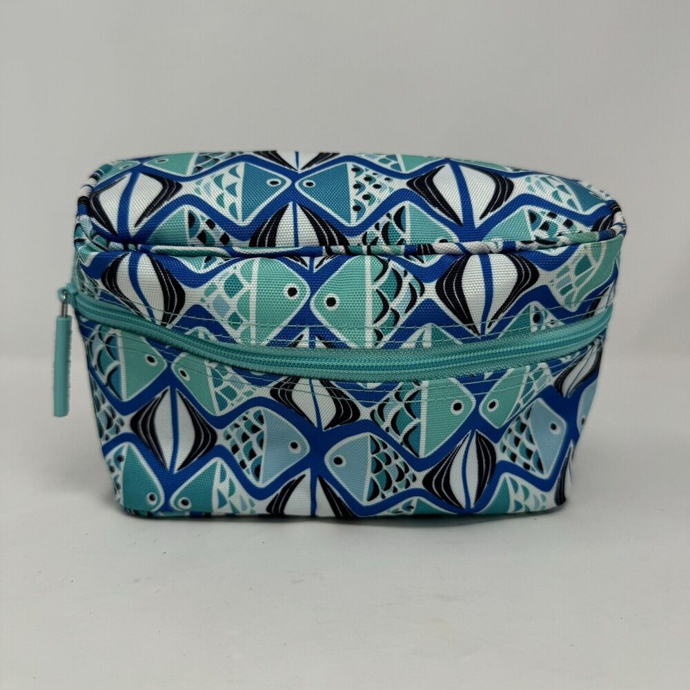 Vera Bradley Lighten Up Zip-Around Cosmetic GO FISH BLUE Makeup Case School